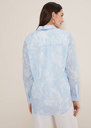 Phase Eight Kaya Floral Print Shirts Blue Canada | FXMTDQ-704